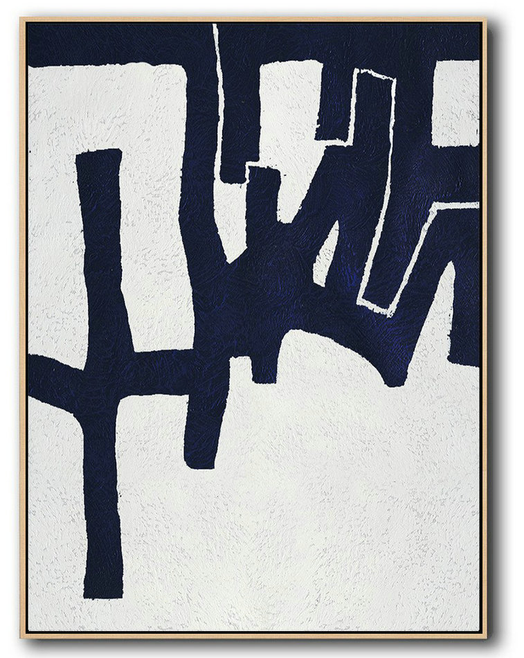 Large Abstract Art,Buy Hand Painted Navy Blue Abstract Painting Online,Large Paintings For Living Room